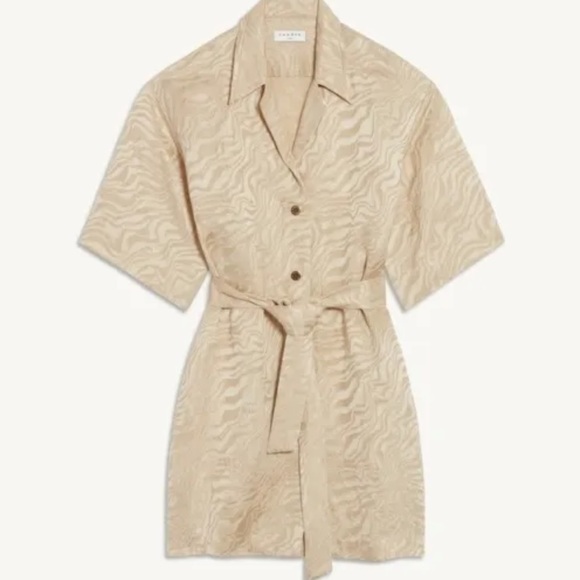 $395 Sandro Jacquard Belted Shirt Dress Knee Length Button Cream Medium 34 NWT - Picture 3 of 5